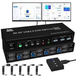WRIARICH 8K@60Hz Ddisplayport USB 3.0 KVM Switch with Audio Output and 3 USB 3.0 Ports, 4x2 Dual Monitor 4K@144Hz Extended Display Displayport KVM Switches 4 In 2 Out for 4 PC Share Keyboard Mouse WRIARICH 8K@60Hz Ddisplayport USB 3.0 KVM Switch with Audio Output and 3 USB 3.0 Ports, 4x2 Dual Monitor 4K@144Hz Extended Display Displayport KVM Switches 4 In 2 Out for 4 PC Share Keyboard Mouse