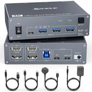 USB C HDMI Dual Monitor KVM Switch 2 Monitors 2 Computers, Dual Monitor USB 3.0 Type C KVM Switcher Supports 4K@60Hz for 2 Computers Share Keyboard, Mouse and 2 Monitors, Wired Remote included USB C HDMI Dual Monitor KVM Switch 2 Monitors 2 Computers, Dual Monitor USB 3.0 Type C KVM Switcher Supports 4K@60Hz for 2 Computers Share Keyboard, Mouse and 2 Monitors, Wired Remote included
