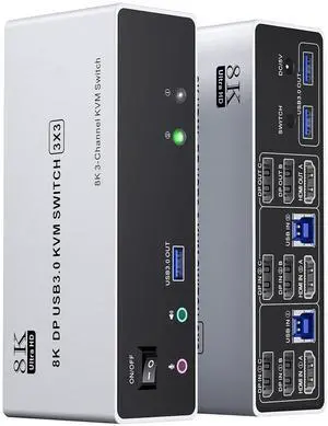 WRIARICH HDMI + 2 Dispalyport KVM Switch 3 Monitors 2 Computers 8K@30Hz 4K@120Hz, HDMI Dispalyport Triple Monitor KVM Switches with 3 USB 3.0 Port for USB Devices, Support Extended/Mirror Mode WRIARICH HDMI + 2 Dispalyport KVM Switch 3 Monitors 2 Computers 8K@30Hz 4K@120Hz, HDMI Dispalyport Triple Monitor KVM Switches with 3 USB 3.0 Port for USB Devices, Support Extended/Mirror Mode