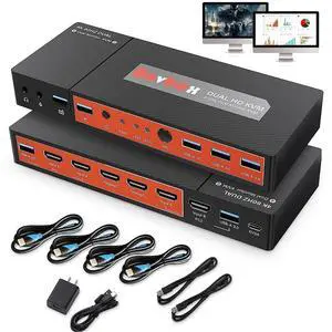 WRIARICH Dual Monitor HDMI KVM Switcher2 in 2 Out, 2 Port Dual Monitor Extended Display, 4K @60Hz 4:4:4 HDMI KVM Switch for 2 Monitors 2 Computers with 3 USB 3.0 Hub, Audio, Hotkey & Button Switching WRIARICH Dual Monitor HDMI KVM Switcher2 in 2 Out, 2 Port Dual Monitor Extended Display, 4K @60Hz 4:4:4 HDMI KVM Switch for 2 Monitors 2 Computers with 3 USB 3.0 Hub, Audio, Hotkey & Button Switching