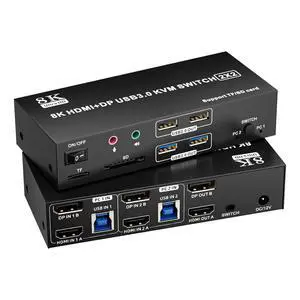 WRIARICH HDMI Displayport KVM Switch 2 Monitors 2 Computers 8K@60Hz,Dual Monitor Switch for 2 Computers, Support Extended/Mirror Mode SD/TF Card, 4 USB 3.0 Port for Keyboard Mouse,Desktop Controller WRIARICH HDMI Displayport KVM Switch 2 Monitors 2 Computers 8K@60Hz,Dual Monitor Switch for 2 Computers, Support Extended/Mirror Mode SD/TF Card, 4 USB 3.0 Port for Keyboard Mouse,Desktop Controller