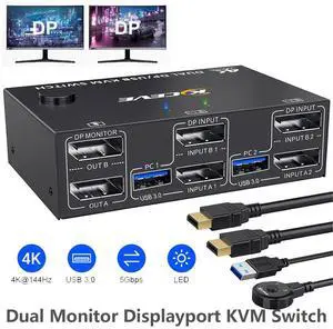 WRIARICH 2 Ports Displayport KVM Switch 2 Monitors 2 Computers, USB 3.0 DP Dual Monitor KVM Switch 2 in 2 Out for 2 Computer Share 2 Monitors and 4 USB 3.0 Devices, 4K@144Hz, with Wired Remote WRIARICH 2 Ports Displayport KVM Switch 2 Monitors 2 Computers, USB 3.0 DP Dual Monitor KVM Switch 2 in 2 Out for 2 Computer Share 2 Monitors and 4 USB 3.0 Devices, 4K@144Hz, with Wired Remote