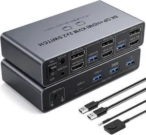 WRIARICH HDMI 2.1 + Displayport KVM Switch, 2 Monitors 2 Computers, 8K@60Hz HD DP 2IN 2 Out USB 3.0 KVM Switcher 2 PC or Laptops Share 1 Set of Keyboard Mouse Printer Support Extended & Mirro Mode WRIARICH HDMI 2.1 + Displayport KVM Switch, 2 Monitors 2 Computers, 8K@60Hz HD DP 2IN 2 Out USB 3.0 KVM Switcher 2 PC or Laptops Share 1 Set of Keyboard Mouse Printer Support Extended & Mirro Mode