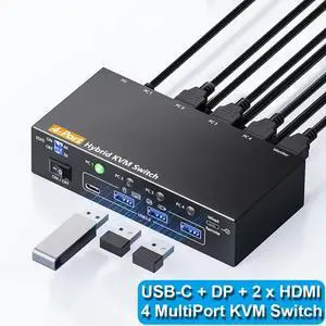 WRIARICH KVM Switch 1 Monitors 4 Computers USB-C HDMI DP, EDID Emulator USB 3.0 HDMI KVM Switch 4 Port 4K@60Hz for 4 Computer 1 HDMI Monitor Share Keyboard Mouse, with Power Adapter and Wired Remote WRIARICH KVM Switch 1 Monitors 4 Computers USB-C HDMI DP, EDID Emulator USB 3.0 HDMI KVM Switch 4 Port 4K@60Hz for 4 Computer 1 HDMI Monitor Share Keyboard Mouse, with Power Adapter and Wired Remote