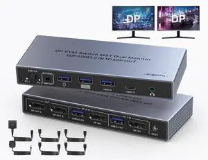 WRIARICH Displayport KVM Switch 2 Monitors 2 Computers - 2 in 2 Out DP Chip 4K@60Hz Dual Monitor DP KVM Switch with Audio Jack, USB-C 3.0, 3 USB 3.0 Port Sharing Keyboard Mouse, Included Wired Remote WRIARICH Displayport KVM Switch 2 Monitors 2 Computers - 2 in 2 Out DP Chip 4K@60Hz Dual Monitor DP KVM Switch with Audio Jack, USB-C 3.0, 3 USB 3.0 Port Sharing Keyboard Mouse, Included Wired Remote