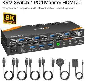 4 in 1 Out HDMI KVM Switch 4 Computers 1 Monitor, USB 3.0 HDMI KVM Switch 4 Port 4K@120Hz, 8K@60Hz, 4 Port HDMI KVM Switch for 4 Computer Share Mouse Keyboard and Monitor. with 4 USB 3.0 Ports 4 in 1 Out HDMI KVM Switch 4 Computers 1 Monitor, USB 3.0 HDMI KVM Switch 4 Port 4K@120Hz, 8K@60Hz, 4 Port HDMI KVM Switch for 4 Computer Share Mouse Keyboard and Monitor. with 4 USB 3.0 Ports