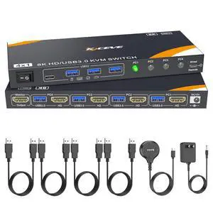 WRIARICH 4 Ports 8K HDMI KVM Switch 1 Monitor 4 Computers 8K@60Hz, 4K@144Hz USB 3.0 HDMI KVM Switch 4 in 1 Out for 4 Computer Share One Monitor and Keyboard Mouse, with Power Adapter and Wired Remote WRIARICH 4 Ports 8K HDMI KVM Switch 1 Monitor 4 Computers 8K@60Hz, 4K@144Hz USB 3.0 HDMI KVM Switch 4 in 1 Out for 4 Computer Share One Monitor and Keyboard Mouse, with Power Adapter and Wired Remote