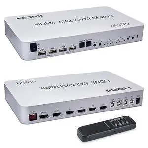 4 Port USB HDMI KVM Matrix 4x2 Dual Monitor 4K @60Hz HDR Switch Splitter 4 in 2 Out HDMI 2.0 Switcher for USB 2.0 Keyboard Mouse PC with Dual Independent Audio, Support Auto Scale, Audio Extractor 4 Port USB HDMI KVM Matrix 4x2 Dual Monitor 4K @60Hz HDR Switch Splitter 4 in 2 Out HDMI 2.0 Switcher for USB 2.0 Keyboard Mouse PC with Dual Independent Audio, Support Auto Scale, Audio Extractor