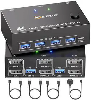 WRIARICH Displayport KVM Switch 2 Monitors 2 Computers 8K@30Hz 4K@144Hz, USB 3.0 Dual Monitor DP KVM Switch for 2 Computers Share 2 Monitors and 4 USB Peripherals,with Wired Remote and 2 USB Cable WRIARICH Displayport KVM Switch 2 Monitors 2 Computers 8K@30Hz 4K@144Hz, USB 3.0 Dual Monitor DP KVM Switch for 2 Computers Share 2 Monitors and 4 USB Peripherals,with Wired Remote and 2 USB Cable