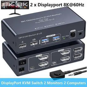 WRIARICH DisplayPort KVM Switch 2 Monitors 2 Computers 8K@60HZ 4K@120Hz, Aluminum KVM Switch, Dual Monitor DP KVM Switcher 2 Monitors for 2 Computers Sharing 4 USB Devices with Desktop Controller WRIARICH DisplayPort KVM Switch 2 Monitors 2 Computers 8K@60HZ 4K@120Hz, Aluminum KVM Switch, Dual Monitor DP KVM Switcher 2 Monitors for 2 Computers Sharing 4 USB Devices with Desktop Controller