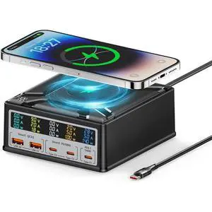 USB Charging Station, 260W 5 Ports Fast USB C Charging Station, 140W PD3.1 USB C GaN Charger with LCD Display, Wireless Charger, Desktop USB Charging Hub for Laptop, Tablet PC, Smartphones etc. USB Charging Station, 260W 5 Ports Fast USB C Charging Station, 140W PD3.1 USB C GaN Charger with LCD Display, Wireless Charger, Desktop USB Charging Hub for Laptop, Tablet PC, Smartphones etc.