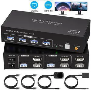 WRIARICH 2 Ports HDMI KVM Switch 2 Monitor 2 Computers, 4K@60Hz HDMI USB KVM Switches Share Dual Monitors and 4 USB 3.0 Devices Support Extended/Copy Mode with 2 USB Cables and Wired Controller WRIARICH 2 Ports HDMI KVM Switch 2 Monitor 2 Computers, 4K@60Hz HDMI USB KVM Switches Share Dual Monitors and 4 USB 3.0 Devices Support Extended/Copy Mode with 2 USB Cables and Wired Controller