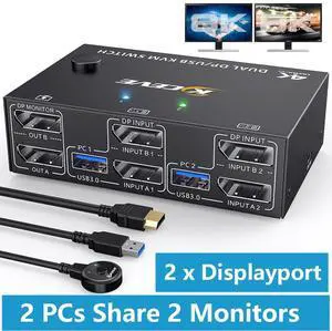 WRIARICH USB 3.0 Displayport KVM Switch for 2 Monitors 2 Computers 8K@30Hz 4K@144Hz, Dual Monitor Displayport KVM Switches with 4 USB 3.0 Port for USB Device, Wired Remote and 4 Cable Included WRIARICH USB 3.0 Displayport KVM Switch for 2 Monitors 2 Computers 8K@30Hz 4K@144Hz, Dual Monitor Displayport KVM Switches with 4 USB 3.0 Port for USB Device, Wired Remote and 4 Cable Included