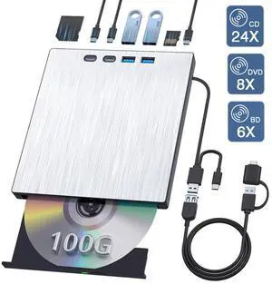 External Blu ray Drive for Laptop, Blu Ray Burner, USB 3.0 Type-C External Bluray DVD Drive Support 100G BD Disc Drives Portable Bluray DVD Player CD Reader Compatible with Windows Linux MacOS External Blu ray Drive for Laptop, Blu Ray Burner, USB 3.0 Type-C External Bluray DVD Drive Support 100G BD Disc Drives Portable Bluray DVD Player CD Reader Compatible with Windows Linux MacOS
