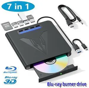 7 in 1 External Blu Ray DVD Drive & Burner for PC Laptop, Portable Blu Ray DVD/CD Burner with 100GB Disc Support, External CD/DVD Drive SD/TF Card Reader & 4 USB A Hub for Windows Linux MacOS 7 in 1 External Blu Ray DVD Drive & Burner for PC Laptop, Portable Blu Ray DVD/CD Burner with 100GB Disc Support, External CD/DVD Drive SD/TF Card Reader & 4 USB A Hub for Windows Linux MacOS