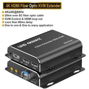 WRIARICH HDMI KVM Fiber Extender Video Resolution Up to 4K@60Hz HDMI to Fiber Converter Transmission Distance Over LC Single Mode Fiber Optic Up to 20km 10Gbps Support USB Mouse Keyboard KVM WRIARICH HDMI KVM Fiber Extender Video Resolution Up to 4K@60Hz HDMI to Fiber Converter Transmission Distance Over LC Single Mode Fiber Optic Up to 20km 10Gbps Support USB Mouse Keyboard KVM