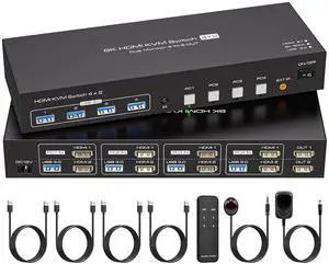WRIARICH HDMI kvm Switch 4 Computers 2 Monitors 8K@60hz USB 3.0 kvm switches Dual Monitor for 4 PC Share 2 Monitors and 4 USB3.0 Devices with Desktop Controller WRIARICH HDMI kvm Switch 4 Computers 2 Monitors 8K@60hz USB 3.0 kvm switches Dual Monitor for 4 PC Share 2 Monitors and 4 USB3.0 Devices with Desktop Controller