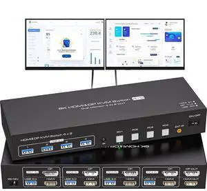 WRIARICH HDMI+DisplayPort kvm Switch 4 Computers 2 Monitors 8K@60hz USB 3.0 kvm switches Dual Monitor for 4 PC Share 2 Monitors and 4 USB3.0 Devices with Desktop Controller WRIARICH HDMI+DisplayPort kvm Switch 4 Computers 2 Monitors 8K@60hz USB 3.0 kvm switches Dual Monitor for 4 PC Share 2 Monitors and 4 USB3.0 Devices with Desktop Controller