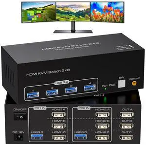 WRIARICH 4K 120Hz HDMI Exclusive KVM Switch 3 Monitors 2 Computers , with 4 USB 3.0 Hub, 8K 60Hz HD 2.1 Triple Monitor KVM Switch, EDID,Plug and Play WRIARICH 4K 120Hz HDMI Exclusive KVM Switch 3 Monitors 2 Computers , with 4 USB 3.0 Hub, 8K 60Hz HD 2.1 Triple Monitor KVM Switch, EDID,Plug and Play