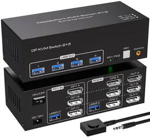 USB 3.0 Displayport KVM Switch 3 Monitors 2 Computers 8K@60Hz 4K@120Hz, EDID Emulator, Triple Monitor DP KVM Switch for 2 Computers Share 3 Displays and 4 USB 3.0 Ports,Wired Remote and Cables USB 3.0 Displayport KVM Switch 3 Monitors 2 Computers 8K@60Hz 4K@120Hz, EDID Emulator, Triple Monitor DP KVM Switch for 2 Computers Share 3 Displays and 4 USB 3.0 Ports,Wired Remote and Cables