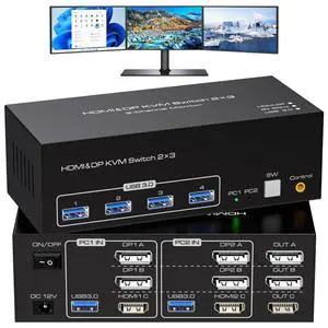 WRIARICH USB 3.0 HDMI+2DP KVM Switch 3 Monitors 2 Computers 8K@60Hz 4K@120Hz, Triple Monitor DP HDMI KVM Switch for 2 Computers Share 3 Displays and 4 USB 3.0 Ports,Wired Remote and Cables WRIARICH USB 3.0 HDMI+2DP KVM Switch 3 Monitors 2 Computers 8K@60Hz 4K@120Hz, Triple Monitor DP HDMI KVM Switch for 2 Computers Share 3 Displays and 4 USB 3.0 Ports,Wired Remote and Cables