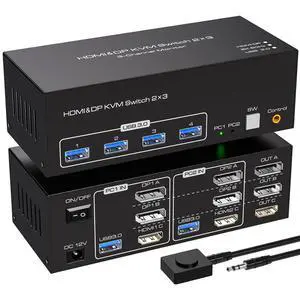 WRIARICH HDMI+2DP kvm Switch 3 Monitors 2 Computers 8K@60hz USB 3.0 DP HDMI kvm switches Triple Monitor for 2 PC Share 4 USB3.0 Devices with Desktop Controller USB Cables & DC 12V Adapter WRIARICH HDMI+2DP kvm Switch 3 Monitors 2 Computers 8K@60hz USB 3.0 DP HDMI kvm switches Triple Monitor for 2 PC Share 4 USB3.0 Devices with Desktop Controller USB Cables & DC 12V Adapter