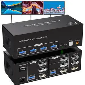 WRIARICH 4K 120Hz HDMI+2 Displayport KVM Switch 3 Monitors 2 Computers, 3 Port DP HDMI Monitors Switcher for 2 Computers Share 3 Monitors and Keyboard Mouse with USB3.0 Port,8K@60 Resolution WRIARICH 4K 120Hz HDMI+2 Displayport KVM Switch 3 Monitors 2 Computers, 3 Port DP HDMI Monitors Switcher for 2 Computers Share 3 Monitors and Keyboard Mouse with USB3.0 Port,8K@60 Resolution