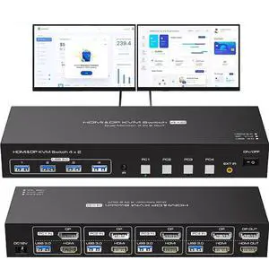 WRIARICH USB3.0 HDMI+DisplayPort KVM Switch 2 Monitors 4 Computers 4K@60Hz 2K@120Hz, Dual Monitor KVM Switch for 4 Computers Share 2 Displays and 4 USB 3.0 Ports,Wired Remote and Cables WRIARICH USB3.0 HDMI+DisplayPort KVM Switch 2 Monitors 4 Computers 4K@60Hz 2K@120Hz, Dual Monitor KVM Switch for 4 Computers Share 2 Displays and 4 USB 3.0 Ports,Wired Remote and Cables