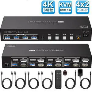 WRIARICH HDMI+DisplayPort kvm Switch 4 Computers 2 Monitors 4K@60hz USB 3.0 kvm switches Dual Monitor for 4 PC Share 2 Monitors and 4 USB3.0 Devices with Desktop Controller WRIARICH HDMI+DisplayPort kvm Switch 4 Computers 2 Monitors 4K@60hz USB 3.0 kvm switches Dual Monitor for 4 PC Share 2 Monitors and 4 USB3.0 Devices with Desktop Controller