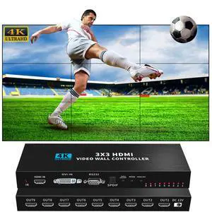 Video Wall Controller 3x3 4K 3840x2160@30Hz Processor HDMI 1.4 HDCP 1.4 Support 13 Display Modes - 1x1,1x2, 1x3, 1x4, 2x1, 2x2, 2x3, 2x4, 3x1, 3x2, 3x3, 4x1, 4x2 with 1 HDMI Input 9 HDMI Output Video Wall Controller 3x3 4K 3840x2160@30Hz Processor HDMI 1.4 HDCP 1.4 Support 13 Display Modes - 1x1,1x2, 1x3, 1x4, 2x1, 2x2, 2x3, 2x4, 3x1, 3x2, 3x3, 4x1, 4x2 with 1 HDMI Input 9 HDMI Output