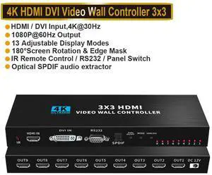 WRIARICH 3x3 Video Wall Controller | 1080p@60Hz, HDMI 1.4, HDCP1.4 Compliant | HDMI & DVI Inputs; HDMI Outputs | 13 Display Modes - 1x1,1x2, 1x3, 1x4, 2x1, 2x2, 2x3, 2x4, 3x1, 3x2, 3x3, 4x1, 4x2 WRIARICH 3x3 Video Wall Controller | 1080p@60Hz, HDMI 1.4, HDCP1.4 Compliant | HDMI & DVI Inputs; HDMI Outputs | 13 Display Modes - 1x1,1x2, 1x3, 1x4, 2x1, 2x2, 2x3, 2x4, 3x1, 3x2, 3x3, 4x1, 4x2