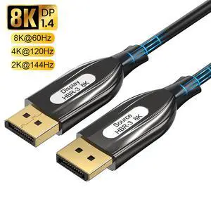 8K DP1.4 Fiber Cable 164FT, Displayport Fiber Optic Cable Support 8K@60Hz 4K@144Hz 2K,32.4Gbps,HBR3,HDCP2.2, Fiber DP to DP Cable Slim and Flexible, Gold Plated Connector, Displayport Fiber Cable 8K DP1.4 Fiber Cable 164FT, Displayport Fiber Optic Cable Support 8K@60Hz 4K@144Hz 2K,32.4Gbps,HBR3,HDCP2.2, Fiber DP to DP Cable Slim and Flexible, Gold Plated Connector, Displayport Fiber Cable