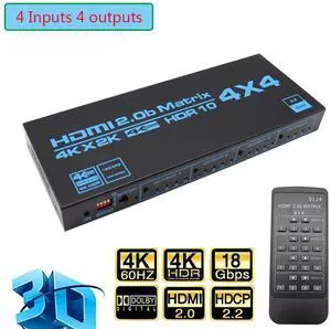 WRIARICH 4x4 Matrix HDMI Switch 4K 60Hz, 4K@60Hz 4in 4out HDMI Matrix Switch with IR Remote Control, Support HDMI 2.0b, HDCP2.2, HDR10, Ultra HD, 3D , OZJ4 WRIARICH 4x4 Matrix HDMI Switch 4K 60Hz, 4K@60Hz 4in 4out HDMI Matrix Switch with IR Remote Control, Support HDMI 2.0b, HDCP2.2, HDR10, Ultra HD, 3D , OZJ4