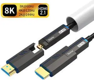 Long Fiber Optic HDMI Cable 164 Feet, HDMI 2.1, 48Gbps,with Dual Micro HDMI and Standard HDMI Connectors, Supports 8K@ 60Hz, HDCP 2.2&2.3, HDR10, Dolby Vision, ARC,3D,Slim and Flexible In-wall Long Fiber Optic HDMI Cable 164 Feet, HDMI 2.1, 48Gbps,with Dual Micro HDMI and Standard HDMI Connectors, Supports 8K@ 60Hz, HDCP 2.2&2.3, HDR10, Dolby Vision, ARC,3D,Slim and Flexible In-wall
