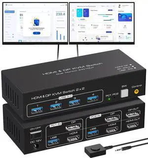 WRIARICH HDMI +DP kvm Switch 2 Monitors 2 Computers 8K@60hz USB 3.0 kvm switches Dual Monitor for 2 PC Share 4 USB3.0 Devices with Desktop Controller USB Cables & DC 12V Adapter WRIARICH HDMI +DP kvm Switch 2 Monitors 2 Computers 8K@60hz USB 3.0 kvm switches Dual Monitor for 2 PC Share 4 USB3.0 Devices with Desktop Controller USB Cables & DC 12V Adapter