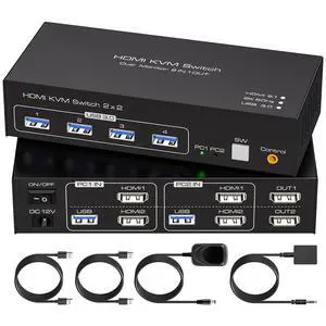 WRIARICH HDMI kvm Switch 2 Monitors 2 Computers 8K@60hz USB 3.0 kvm switches Dual Monitor for 2 PC Share 4 USB3.0 Devices with Desktop Controller USB Cables & DC 12V Adapter WRIARICH HDMI kvm Switch 2 Monitors 2 Computers 8K@60hz USB 3.0 kvm switches Dual Monitor for 2 PC Share 4 USB3.0 Devices with Desktop Controller USB Cables & DC 12V Adapter