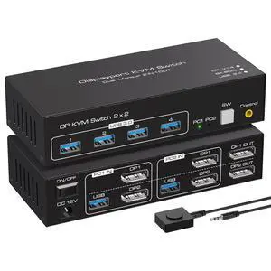 WRIARICH USB 3.0 DP KVM Switch 2 Monitors 2 Computers 8K@60Hz 4K@120Hz, EDID Emulator, DP Dual Monitor KVM Switch for 2 Computers Share 2 Displays and 4 USB 3.0 Ports,Wired Remote and Cables WRIARICH USB 3.0 DP KVM Switch 2 Monitors 2 Computers 8K@60Hz 4K@120Hz, EDID Emulator, DP Dual Monitor KVM Switch for 2 Computers Share 2 Displays and 4 USB 3.0 Ports,Wired Remote and Cables
