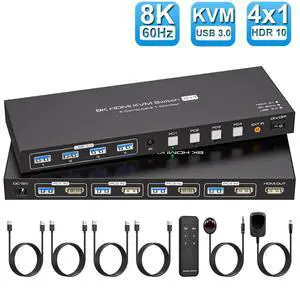 WRIARICH KVM Switch HDMI - HDMI KVM Switch for 1 Monitor 4 Computers to Share Mouse, Keyboard, Printer, USB 3.0 Device and Ultra HD Monitor, Support 8K@60Hz with Wired Controller WRIARICH KVM Switch HDMI - HDMI KVM Switch for 1 Monitor 4 Computers to Share Mouse, Keyboard, Printer, USB 3.0 Device and Ultra HD Monitor, Support 8K@60Hz with Wired Controller