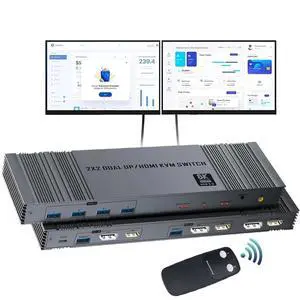 WRIARICH HDMI+Displayport KVM Switch 2 Monitors 2 Computers 8K@60Hz KVM Switcher Dual Monitor for 2 PC Share 2 Monitors and 4 USB 3.0 Ports Support Extended/Copy Mode with IR Remote &2 USB3.0 Cables WRIARICH HDMI+Displayport KVM Switch 2 Monitors 2 Computers 8K@60Hz KVM Switcher Dual Monitor for 2 PC Share 2 Monitors and 4 USB 3.0 Ports Support Extended/Copy Mode with IR Remote &2 USB3.0 Cables