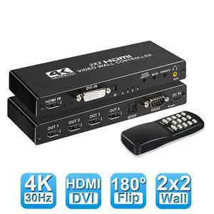 WRIARICH 2x2 HDMI Video Wall Controller, 1080P@60Hz HDMI DVI TV Wall Processor, 4K HDMI Video Image Processor, HDMI & DVI Input with RS232, 180 Degree Rotate, Support 2x2 1x2 1x3 1x4 2X1 3x1 4x1 WRIARICH 2x2 HDMI Video Wall Controller, 1080P@60Hz HDMI DVI TV Wall Processor, 4K HDMI Video Image Processor, HDMI & DVI Input with RS232, 180 Degree Rotate, Support 2x2 1x2 1x3 1x4 2X1 3x1 4x1