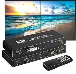Video Wall Controller 2x2 4K 3840x2160@30Hz Processor HDMI 1.4 HDCP 1.4 Support 8 Display Modes - 2x2 1x2 1x3 1x4 2x1 3x1 4x1 with 1 HDMI Input 4 HDMI Output for Sports bar, School, Company, Mall Video Wall Controller 2x2 4K 3840x2160@30Hz Processor HDMI 1.4 HDCP 1.4 Support 8 Display Modes - 2x2 1x2 1x3 1x4 2x1 3x1 4x1 with 1 HDMI Input 4 HDMI Output for Sports bar, School, Company, Mall