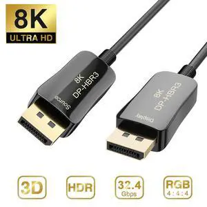 WRIARICH DP Fiber Cable 100ft,LUOM Displayport Fiber Optic Cable High Speed 32.4 Gbps 8K@60Hz 4K@144Hz DP1.4, Fiber DP to DP Cable Slim and Flexible, Gold Plated Connector, Displayport Fiber Cable WRIARICH DP Fiber Cable 100ft,LUOM Displayport Fiber Optic Cable High Speed 32.4 Gbps 8K@60Hz 4K@144Hz DP1.4, Fiber DP to DP Cable Slim and Flexible, Gold Plated Connector, Displayport Fiber Cable