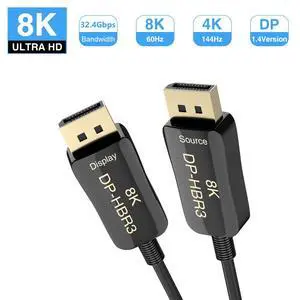 WRIARICH DP Fiber Optic Cable, LUOM 8K 4K DisplayPort Cable DP 1.4 8K@60Hz 4K@144Hz 32.4Gbps High Speed Optic Fiber Slim and Flexible DP to DP Male to Male 3D DP to DP Cable (100ft) WRIARICH DP Fiber Optic Cable, LUOM 8K 4K DisplayPort Cable DP 1.4 8K@60Hz 4K@144Hz 32.4Gbps High Speed Optic Fiber Slim and Flexible DP to DP Male to Male 3D DP to DP Cable (100ft)