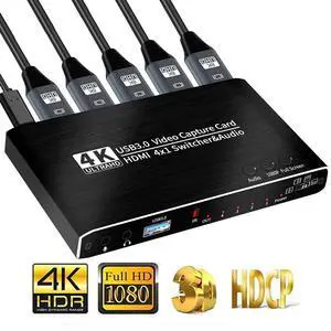 WRIARICH 4x1 HDMI Video Capture Card 4K@30Hz 4K 30FPS Seamless Switch,USB3.0 HDMI Capture Card Switch with with Mic&Audio, Game Capture Card for Live Streaming Video Recording, Screen Capture Device WRIARICH 4x1 HDMI Video Capture Card 4K@30Hz 4K 30FPS Seamless Switch,USB3.0 HDMI Capture Card Switch with with Mic&Audio, Game Capture Card for Live Streaming Video Recording, Screen Capture Device