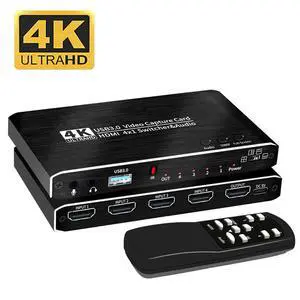WRIARICH 4K@30Hz 4x1 HDMI Audio Video Capture Card Seamless Switch with Mic&Audio, HDMI USB3.0 Capture Adapter Video Converter 4K 30fps for Video Game Recording Live Streaming Broadcasting WRIARICH 4K@30Hz 4x1 HDMI Audio Video Capture Card Seamless Switch with Mic&Audio, HDMI USB3.0 Capture Adapter Video Converter 4K 30fps for Video Game Recording Live Streaming Broadcasting