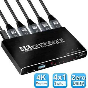 WRIARICH 4x1 HDMI Video Capture Card Seamless Switch, 4K@30Hz HDMI to USB3.0 Capture Card,Game Capture Card for Live Streaming/Video Recording/Screen Sharing/Game Playing, Recording WRIARICH 4x1 HDMI Video Capture Card Seamless Switch, 4K@30Hz HDMI to USB3.0 Capture Card,Game Capture Card for Live Streaming/Video Recording/Screen Sharing/Game Playing, Recording