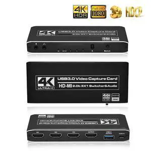 WRIARICH 4K@60Hz 3X1 HDMI Video Capture Card with Mic & 3.5mm Audio 4K 60fps Board Game Capture Card USB3.0/Type-C Recorder Box Device for Live Streaming Video Recording Loop Out WRIARICH 4K@60Hz 3X1 HDMI Video Capture Card with Mic & 3.5mm Audio 4K 60fps Board Game Capture Card USB3.0/Type-C Recorder Box Device for Live Streaming Video Recording Loop Out