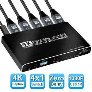 WRIARICH 4K@30Hz Capture Card Seamless Switch, 4x1 HDMI Video Capture Card to HDMI USB3.0 with with Mic&Audio & HDMI Loop-Out, Capture Card 4K 30fps for Nintendo Switch/Game Console/Phone WRIARICH 4K@30Hz Capture Card Seamless Switch, 4x1 HDMI Video Capture Card to HDMI USB3.0 with with Mic&Audio & HDMI Loop-Out, Capture Card 4K 30fps for Nintendo Switch/Game Console/Phone