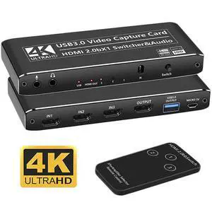 WRIARICH 4K@60Hz 3X1 HDMI-Compatible Video Capture Card Live Recording Box 4K HDMI to HDMI & USB3.0/Type-C Video Card with Mic & 3.5mm Audio for Game Live Streaming for PS4 Computer Phones WRIARICH 4K@60Hz 3X1 HDMI-Compatible Video Capture Card Live Recording Box 4K HDMI to HDMI & USB3.0/Type-C Video Card with Mic & 3.5mm Audio for Game Live Streaming for PS4 Computer Phones