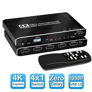 4x1 4K@30Hz USB3.0 HDMI Video Capture Card Seamless Switch, 4K 30FPS HD Game Capture Device Cam Link with Mic&Audio Work with Xbox PS5 PS4 Switch DSLR for OBS Twitch Live Streaming and Recording 4x1 4K@30Hz USB3.0 HDMI Video Capture Card Seamless Switch, 4K 30FPS HD Game Capture Device Cam Link with Mic&Audio Work with Xbox PS5 PS4 Switch DSLR for OBS Twitch Live Streaming and Recording